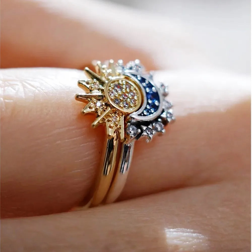 Celestial Sun and Moon Adjustable Ring Set